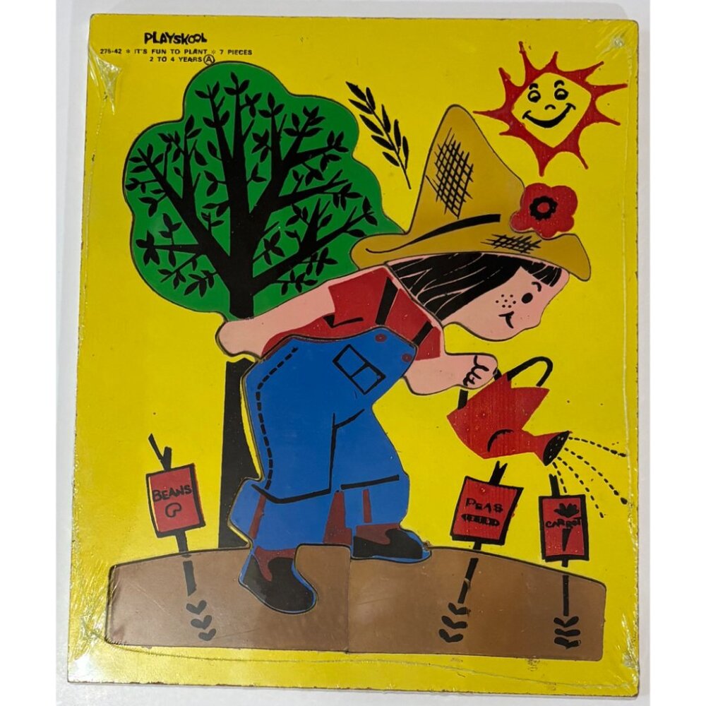 Vintage Playskool 275-42 It's Fun To Plant 7 Piece Wood Puzzle 2 to 4 Years